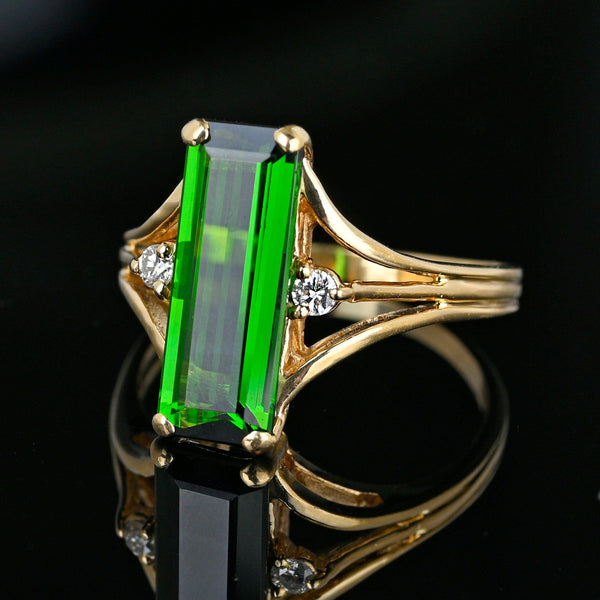Vintage Diamond 3.75 Carat Green Tourmaline Ring in 14K Gold - Boylerpf