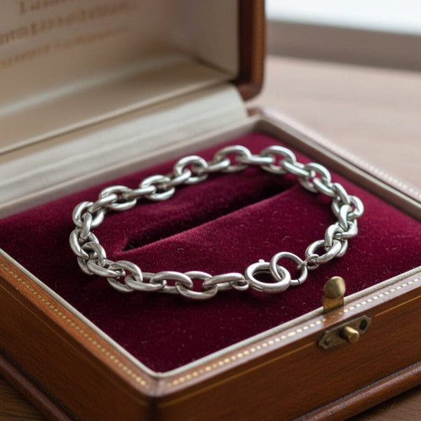 Antique Birmingham Sterling Silver Oval Link Bracelet