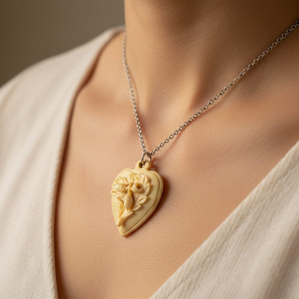 Antique Victorian Carved Oak Leaf Acorn Heart Pendant