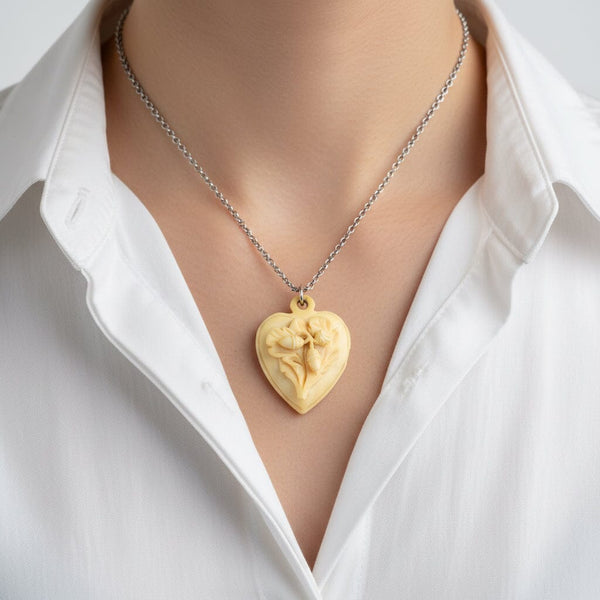 Antique Victorian Carved Oak Leaf Acorn Heart Pendant