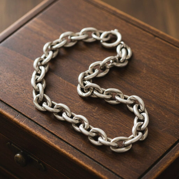 Antique Birmingham Sterling Silver Oval Link Bracelet