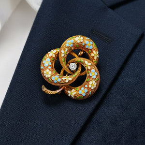 Antique 14K Enamel & Diamond Love Knot Brooch Pendant - Boylerpf