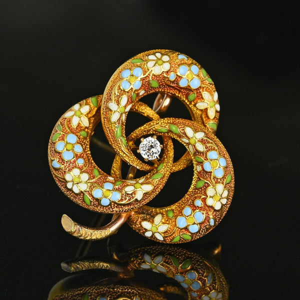 Antique 14K Enamel & Diamond Love Knot Brooch Pendant