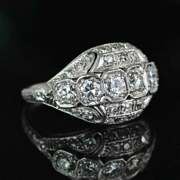 Art Deco Platinum 1 Carat Diamond Dome Ring - Boylerpf