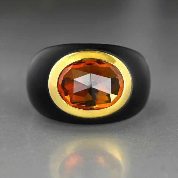 Vintage 14K Gold Citrine & Black Onyx Dome Signet Ring