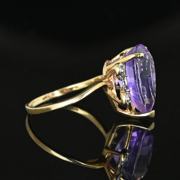 Vintage 14K Gold Diamond Wing Pear Cut Amethyst Ring - Boylerpf