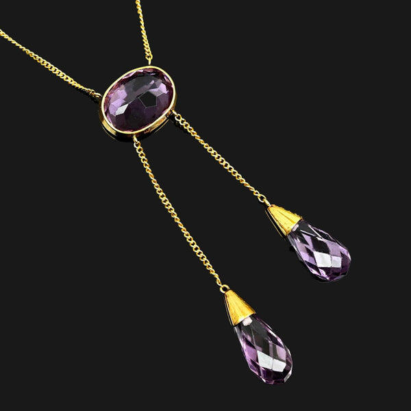 Antique Edwardian Amethyst Negligee Necklace 18K Gold - Boylerpf