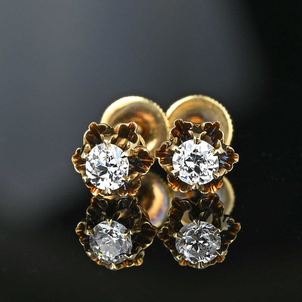 Antique 14K Gold European Cut Diamond Stud Earrings - Boylerpf