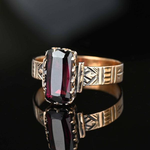 Antique Edwardian Engraved Band Garnet Ring - Boylerpf