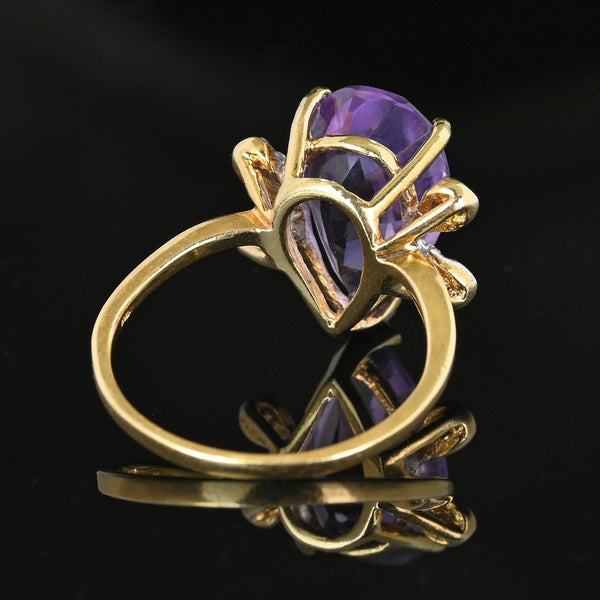 Vintage 14K Gold Diamond Wing Pear Cut Amethyst Ring - Boylerpf