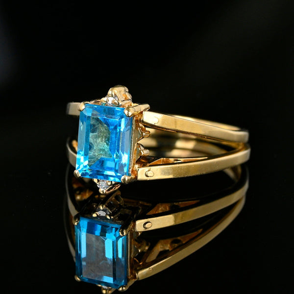 Reversible Blue Topaz Sapphire Diamond Cluster Flip Ring in 14k Gold - Boylerpf