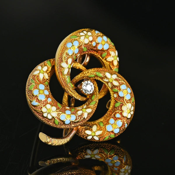 Antique 14K Enamel & Diamond Love Knot Brooch Pendant