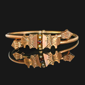 Victorian Wedding Bandle Bracelet w Garnet and Pearls - Boylerpf