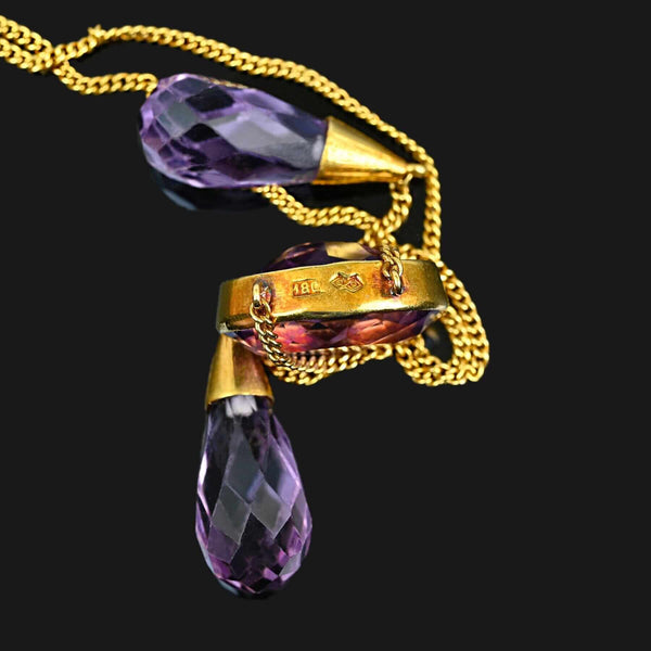 Antique Edwardian Amethyst Negligee Necklace 18K Gold - Boylerpf