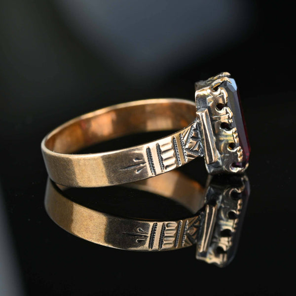 Antique Edwardian Engraved Band Garnet Ring - Boylerpf