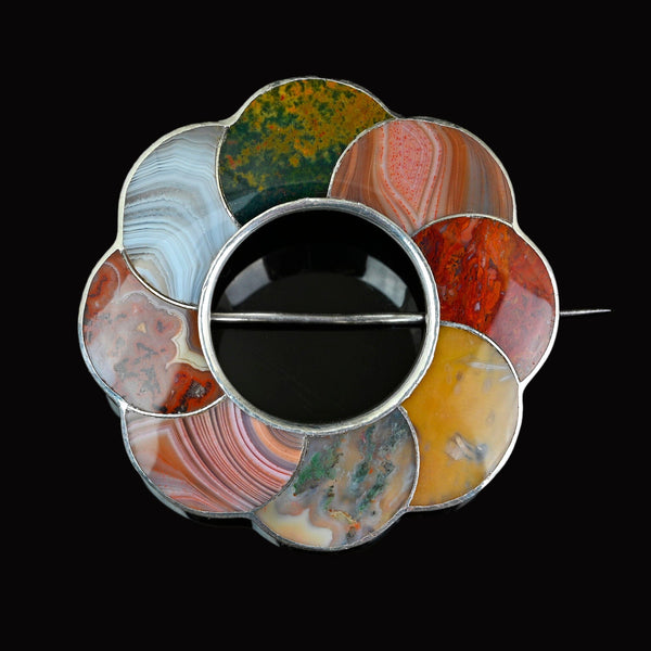 Large Antique Scottish Agate Brooch Pendant, C. 1860s
