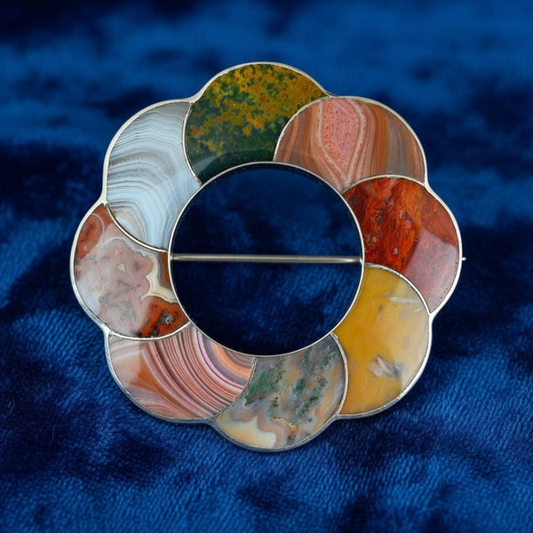 Large Antique Scottish Agate Brooch Pendant, C. 1860s