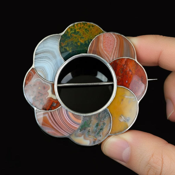 Large Antique Scottish Agate Brooch Pendant, C. 1860s