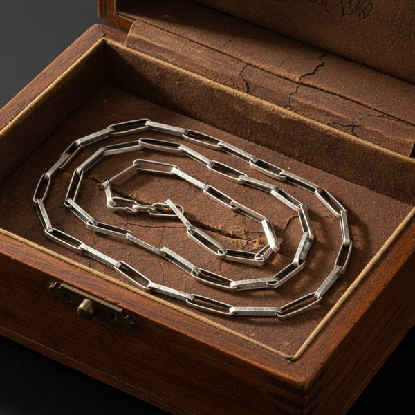 Antique Sterling Silver Paperclip Chain Necklace 24.75 - Boylerpf