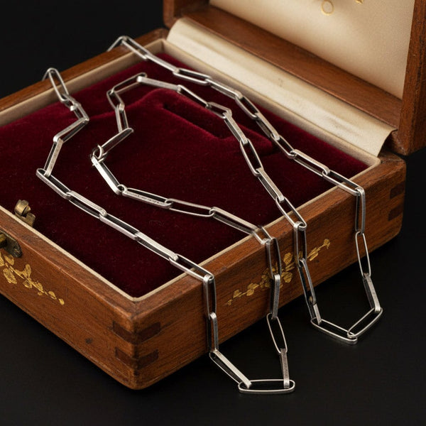 Antique Sterling Silver Paperclip Chain Necklace 24.75 - Boylerpf