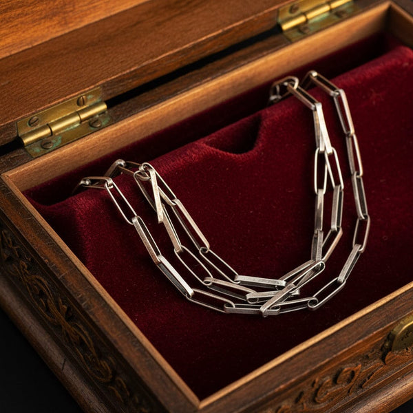 Antique Sterling Silver Paperclip Chain Necklace 24.75 - Boylerpf
