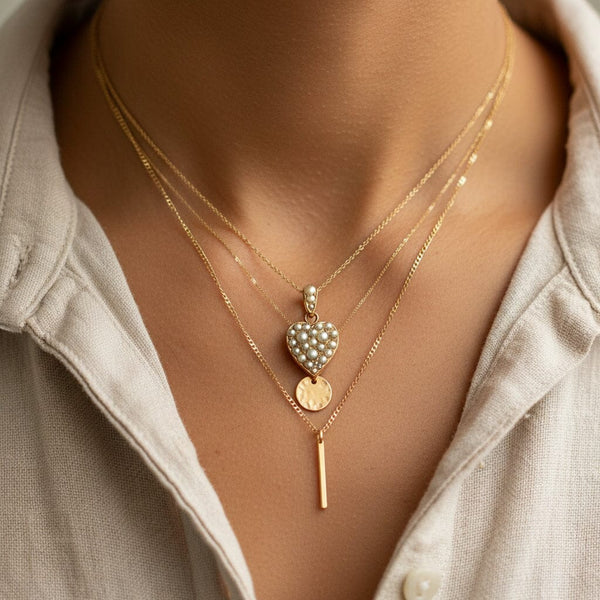 Antique Edwardian Pearl Puffy Heart Pendant Necklace