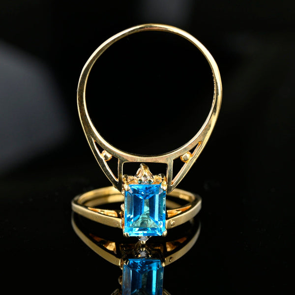 Reversible Blue Topaz Sapphire Diamond Cluster Flip Ring in 14k Gold - Boylerpf