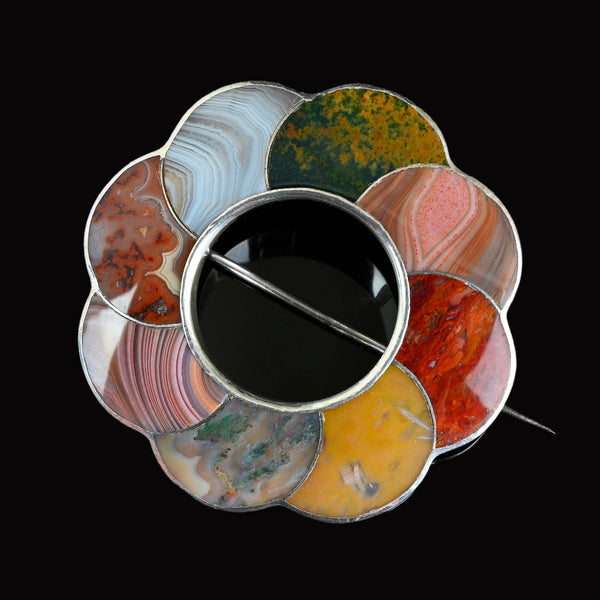 Large Antique Scottish Agate Brooch Pendant, C. 1860s