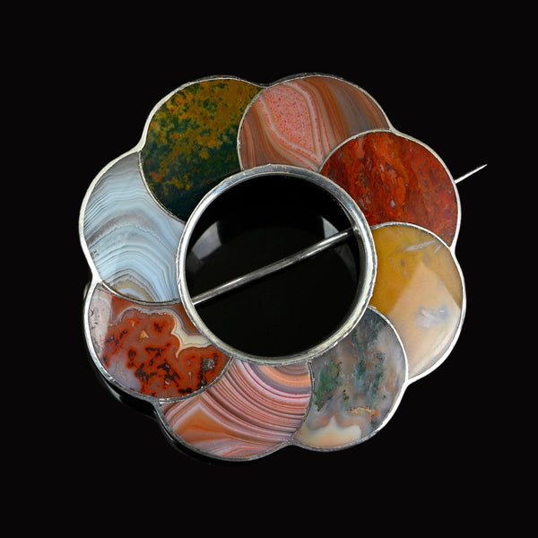 Large Antique Scottish Agate Brooch Pendant, C. 1860s