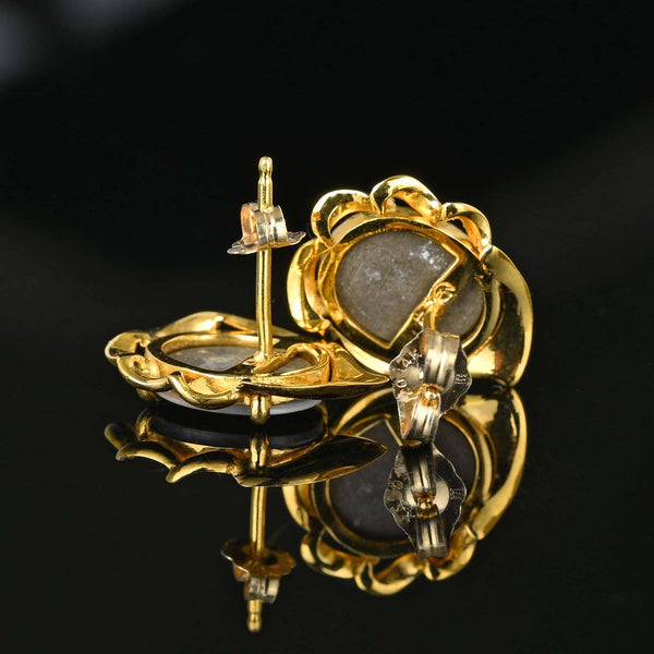 Vintage 14K Gold Ammolite Cabochon Stud Earrings - Boylerpf