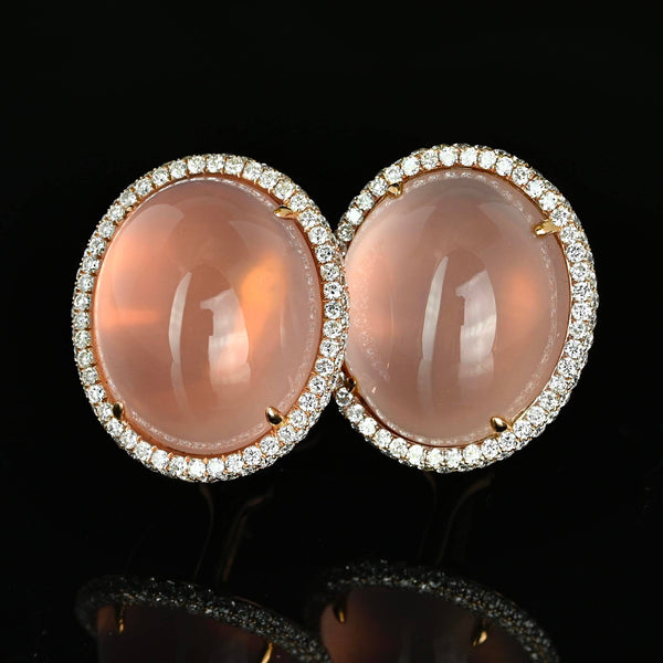 18K Rose Gold Rose Quartz Diamond Halo Earrings
