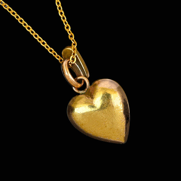 Antique Edwardian Pearl Puffy Heart Pendant Necklace