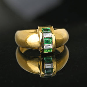 Vintage 18K Gold Roll Top Emerald Diamond Ring Band - Boylerpf