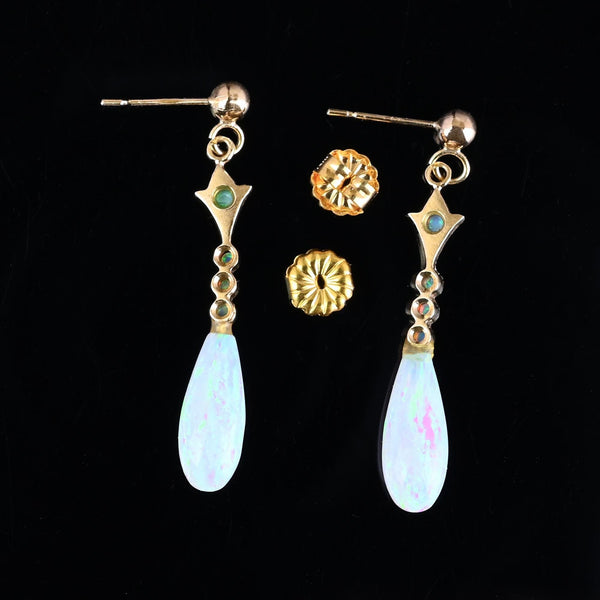 Gorgeous Vintage Gold Dangle Teardrop Opal Earrings - Boylerpf