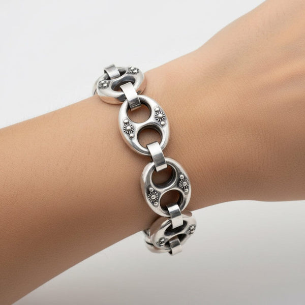 Antique Victorian Sterling Silver Etruscan Mariner Bracelet