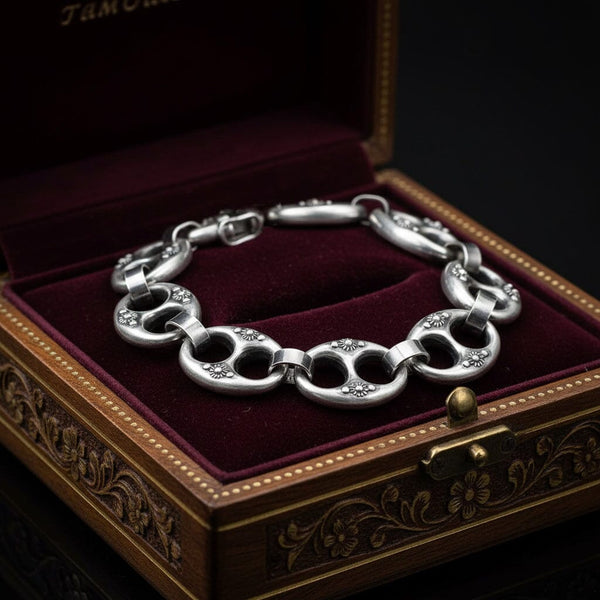 Antique Victorian Sterling Silver Etruscan Mariner Bracelet