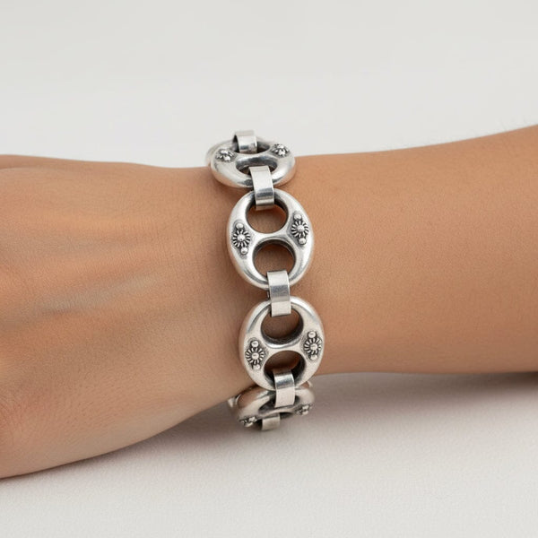 Antique Victorian Sterling Silver Etruscan Mariner Bracelet