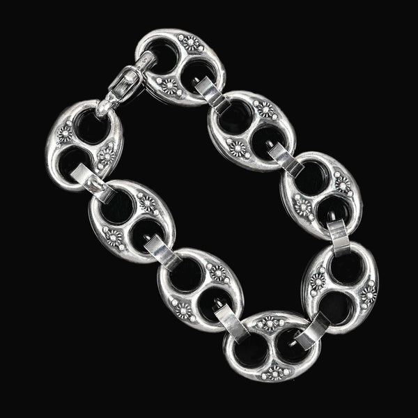 Antique Victorian Sterling Silver Etruscan Mariner Bracelet