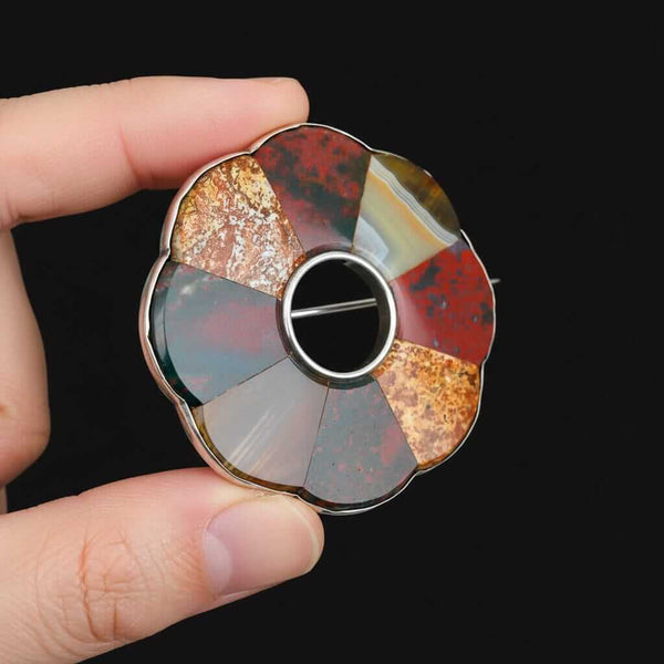Antique Victorian Scottish Agate Brooch Sterling Silver Pin - Boylerpf