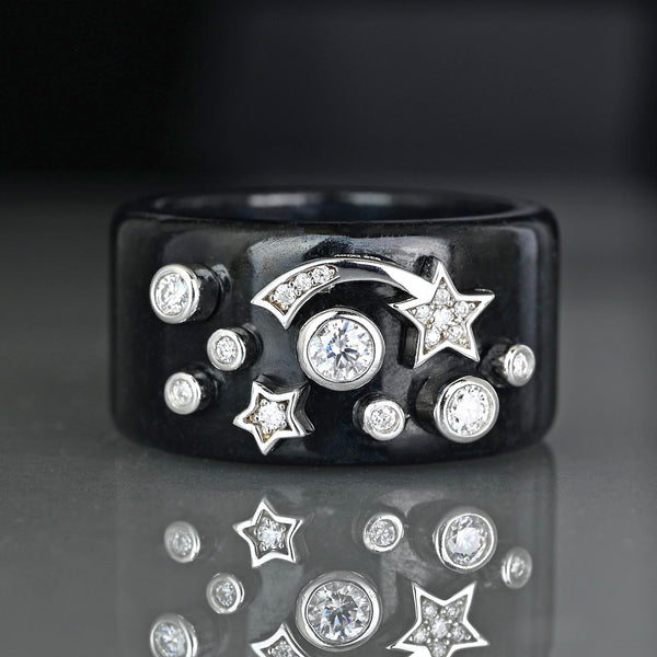 Black Jade Moissanite Star Ring Sterling Silver