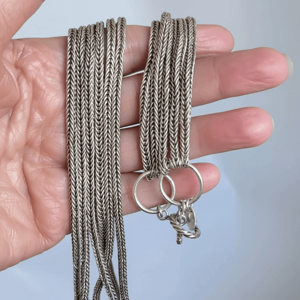 Vintage Sterling Silver Triple Foxtail Chain Necklace 108 Grams