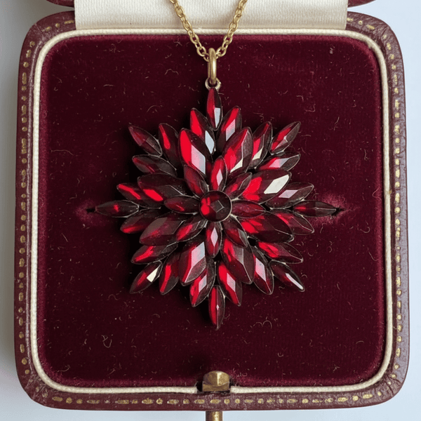 Antique Victorian Vauxhall Glass Starburst Pendant Necklace - Boylerpf