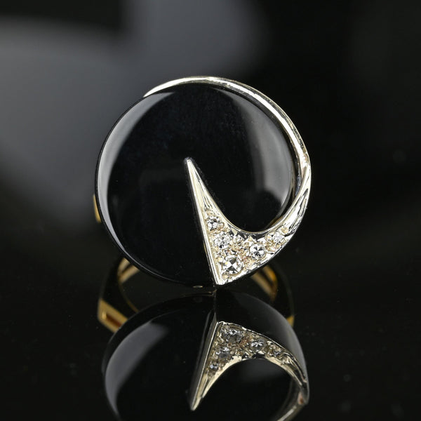 Modernist 14K Gold Diamond Onyx Ring, Euro Shank - Boylerpf