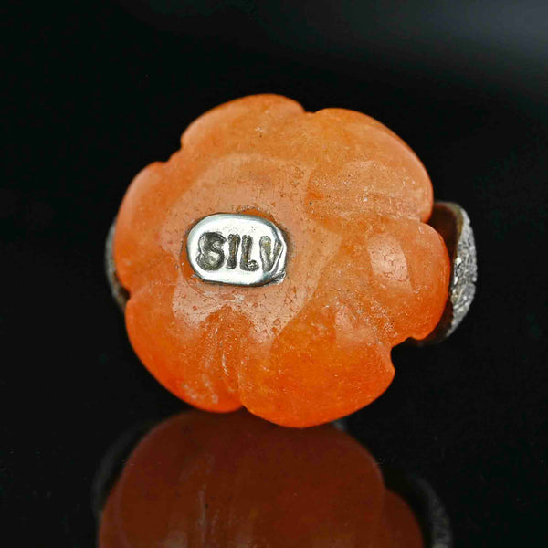 Silver Leaf Carved Pumpkin Orange Jade Pendant - Boylerpf