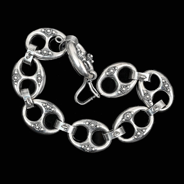 Antique Victorian Sterling Silver Etruscan Mariner Bracelet