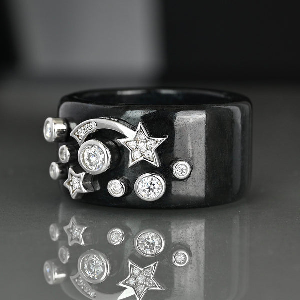 Black Jade Moissanite Star Ring Sterling Silver