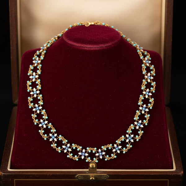 Antique CG Hallberg Swedish Enamel Silver Necklace, C. 1897