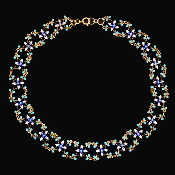 Antique CG Hallberg Swedish Enamel Silver Necklace, C. 1897