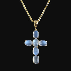 Vintage Cabochon Moonstone Cross Pendant in 14K Gold - Boylerpf