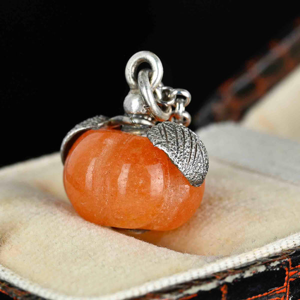 Silver Leaf Carved Pumpkin Orange Jade Pendant - Boylerpf